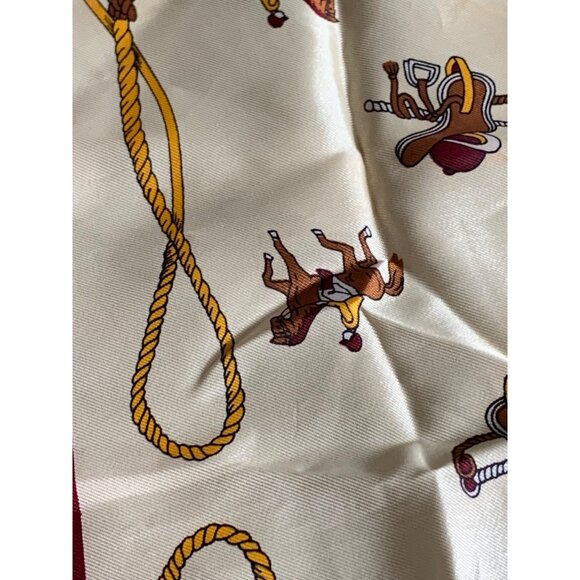 Paoli Vintage Equestrian Scarf made in Japan red and cream horse rider print - Picture 8 of 12